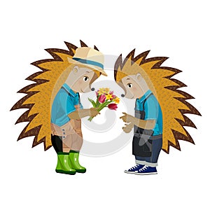 Hedgehog florist. Vector illustration.